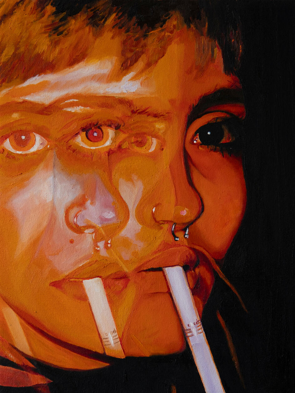 Self Portrait with Cigarette (2024) oil on canvas 20x15"