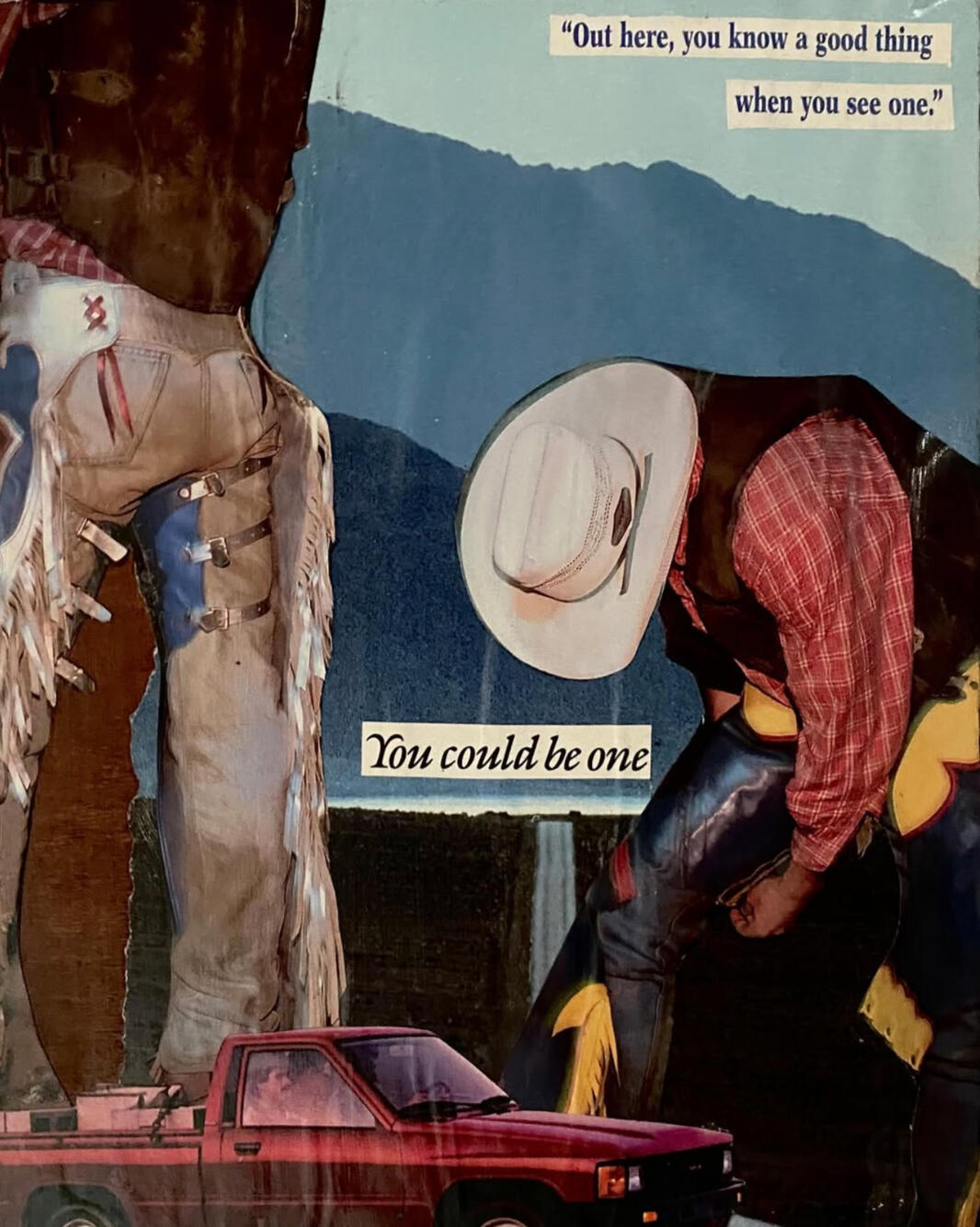 GOOD THING (2023) paper collage on panel 10x8"